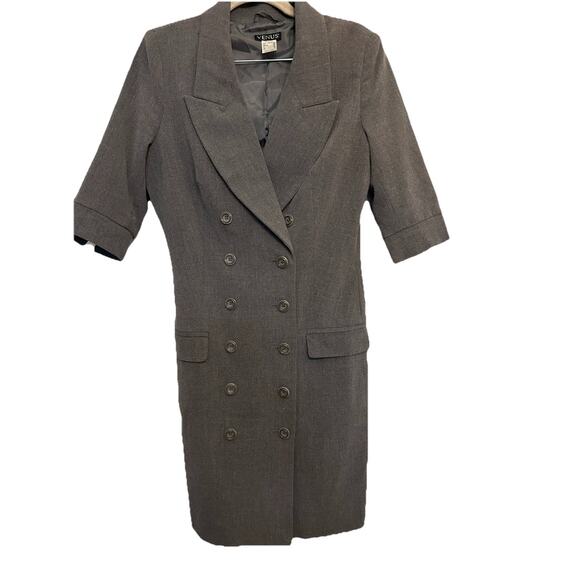 VTG Venus Gray Double Breasted Tuxedo Dress Coat 90s Airline Stewardess Preppy 6 - Picture 2 of 10